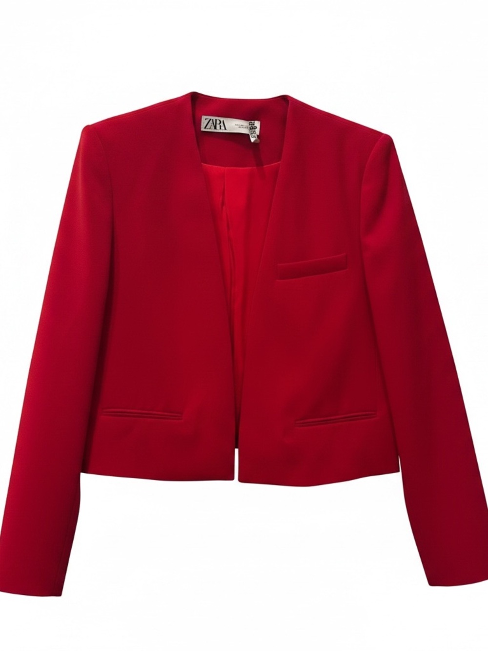 Zara Red Collarless Cropped Blazer - Picture 1 of 4